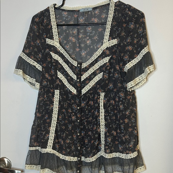 Sheer Floral Lace Babydoll Blouse ✨ Romantic Cottagecore Top - Picture 2 of 15